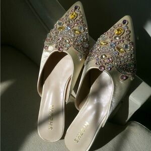 SHEIN Cream Embellished Mules
